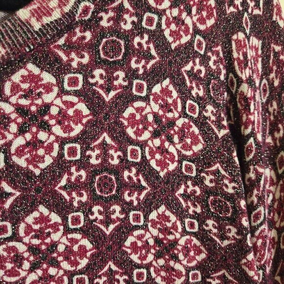 Talbots Vintage Burgundy Print Metallic Cardigan Sweater Size S - Picture 5 of 7
